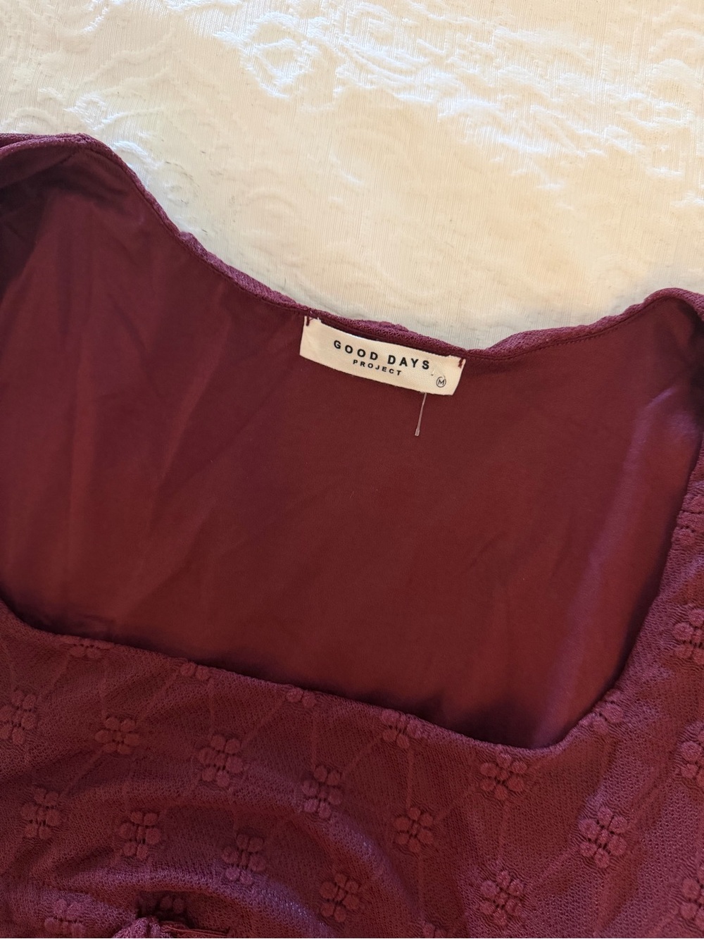 Burgundy Lace-Texture Women's Tie-Front Top - Picture 6 of 6